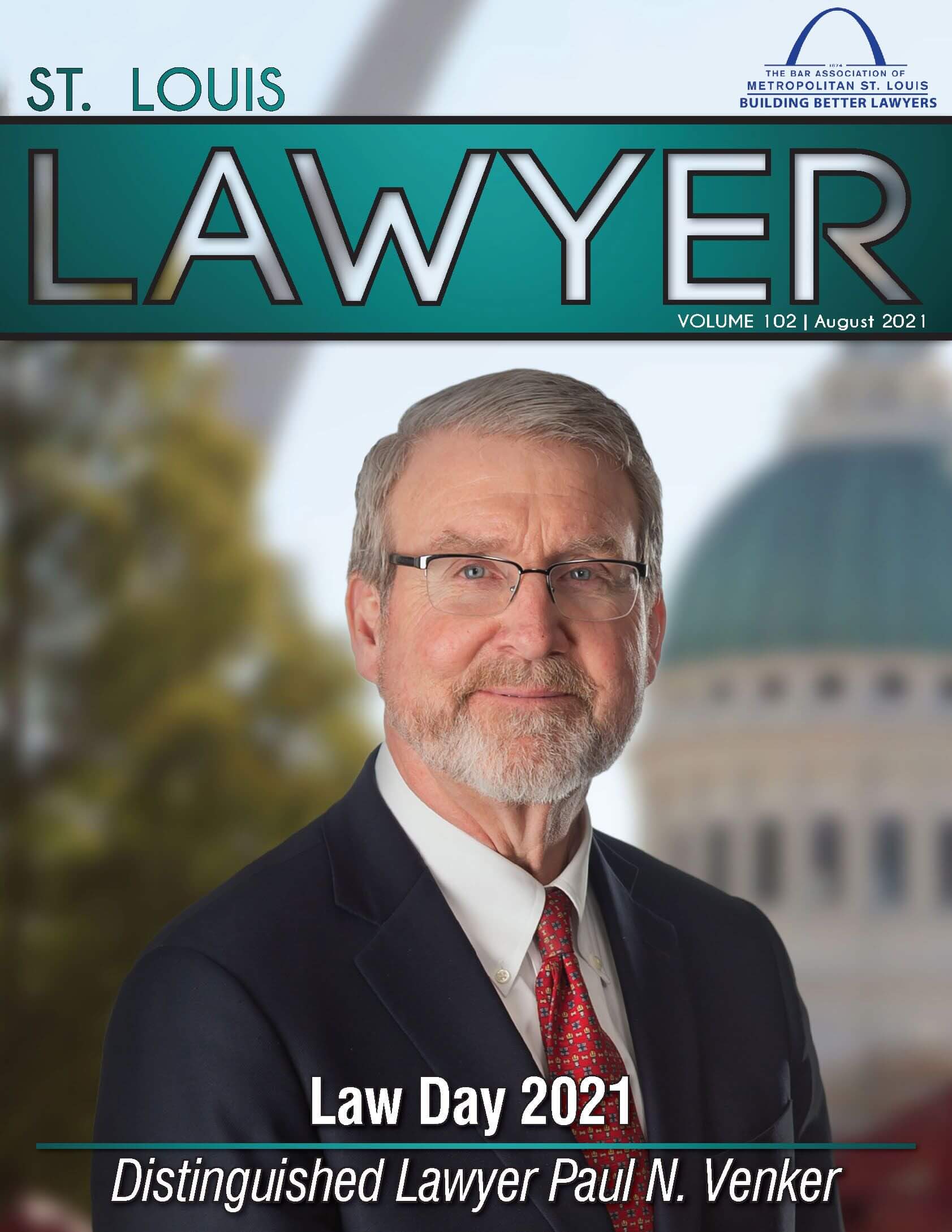 Cover photo of the August 2021 issue of the St. Louis Lawyer magazine